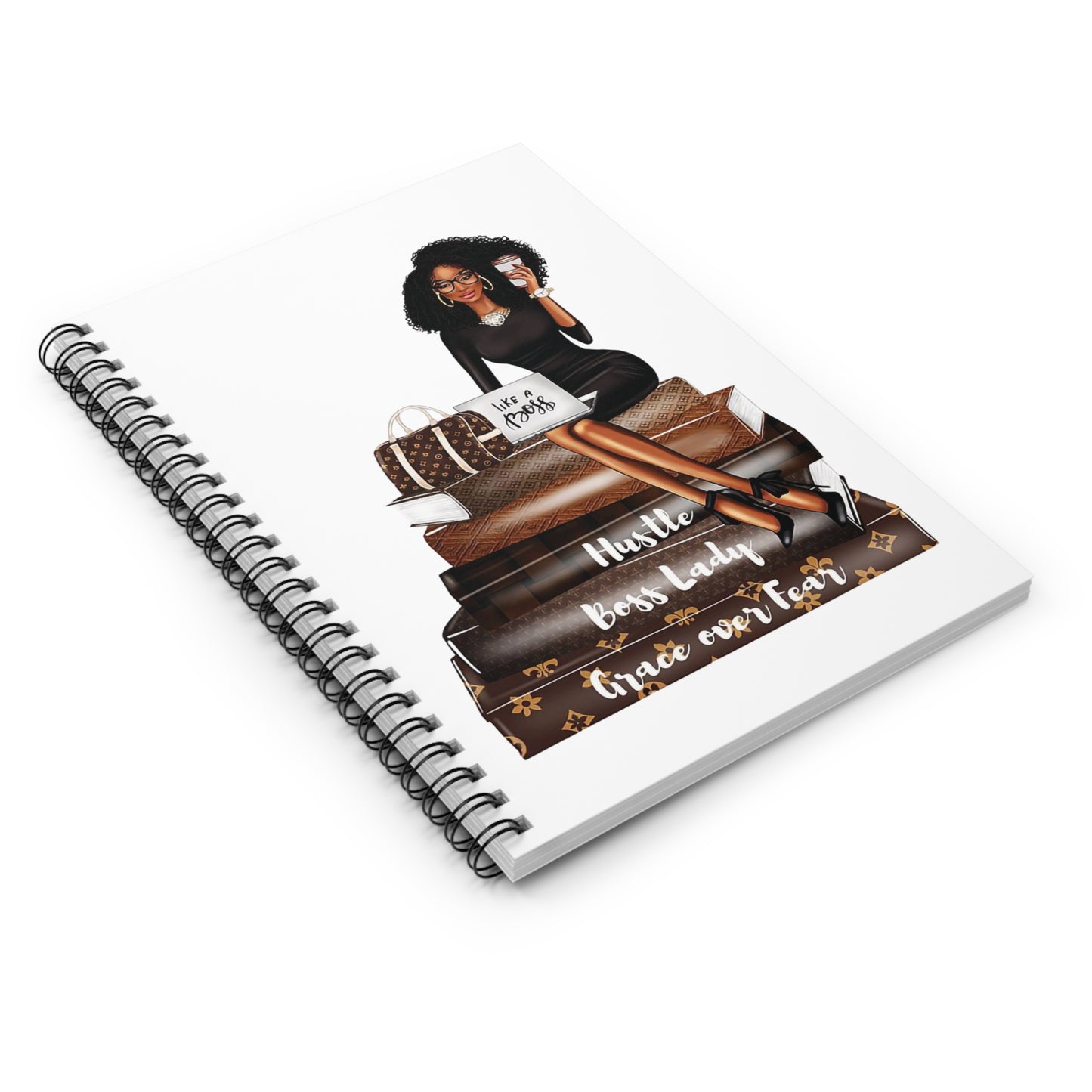 Empowering Spiral Notebook - Hustle, Boss Lady, Grace Over Fear Design