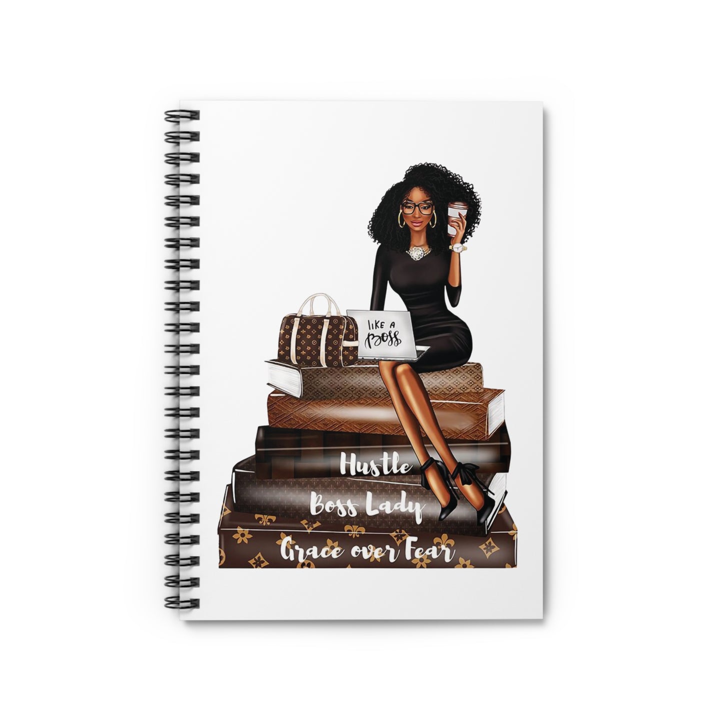 Empowering Spiral Notebook - Hustle, Boss Lady, Grace Over Fear Design