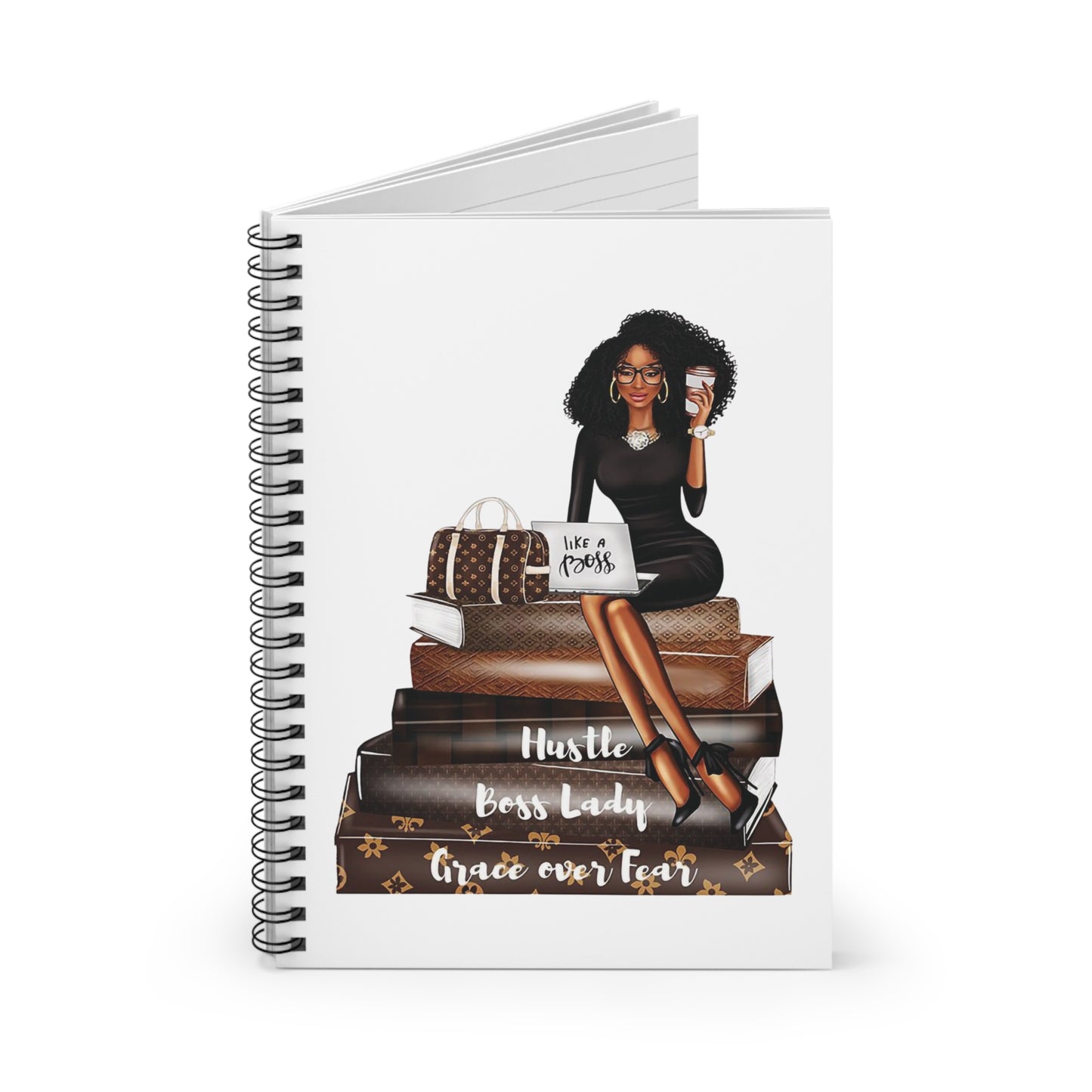 Empowering Spiral Notebook - Hustle, Boss Lady, Grace Over Fear Design